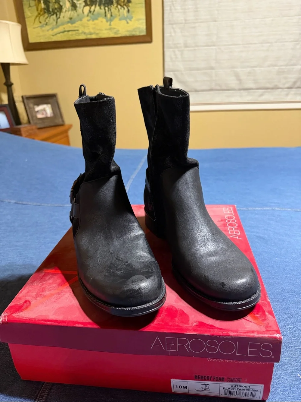 AEROSOLES Black Leather & Fabric Ankle Booties